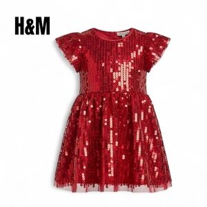 055 H&M Sequin Red Dress Girls 2-3T